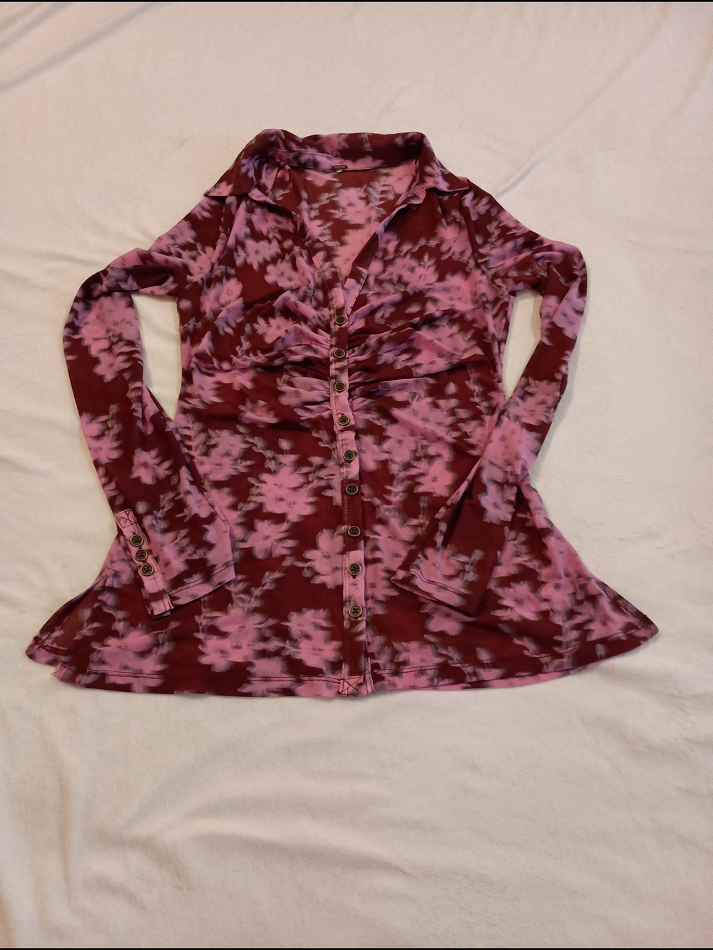 Free People Lucky Shirtee Abstract Retro Floral Mesh Top Women's Size Small